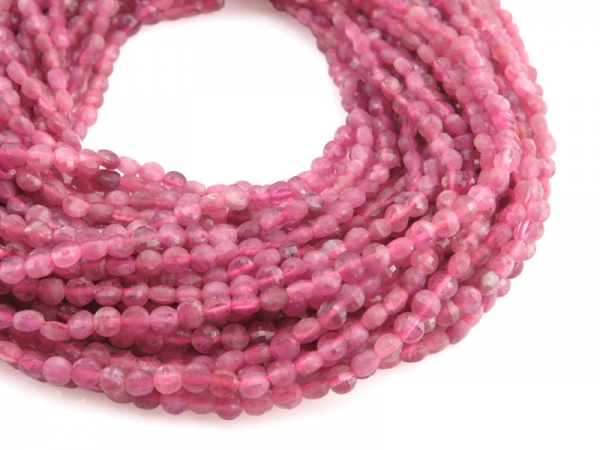 Pink Tourmaline Faceted Coin Beads 4mm ~ 15.5'' Strand