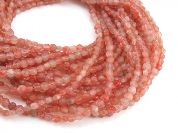 AA+ Sunstone Micro-Faceted Coin Beads 4mm ~ 15.5'' Strand