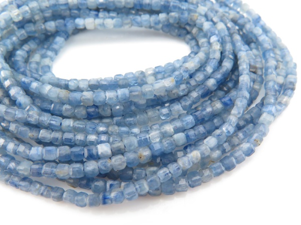 thumbnail image 2 of Natural Blue Kyanite 3mm Faceted Round Beads Strand - 8" AAA Quality Gemstone 2 of 11