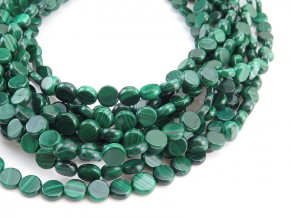 AAA Malachite Smooth Coin Beads ~ Various Sizes ~ 16'' Strand