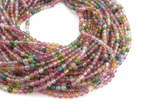 AA+ Multi-Tourmaline Smooth Round Beads 3mm ~ 14.5'' Strand