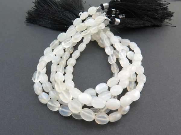 AAA White Moonstone Smooth Oval Beads 7.75-8.25mm ~ 8'' Strand
