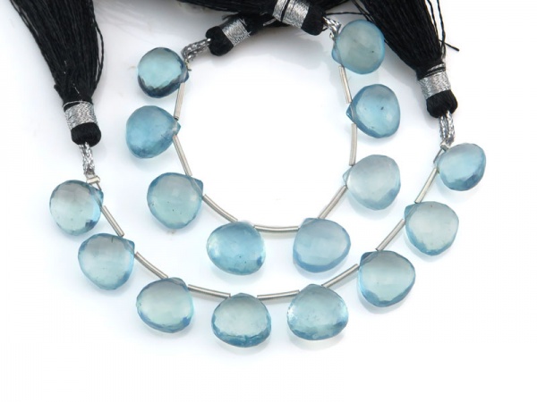 AA+ Aquamarine Micro-Faceted Heart Briolettes 9.5-11mm (8)