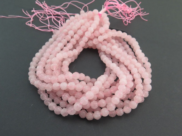 Rose Quartz Carved Round Beads 10mm ~ 15'' Strand