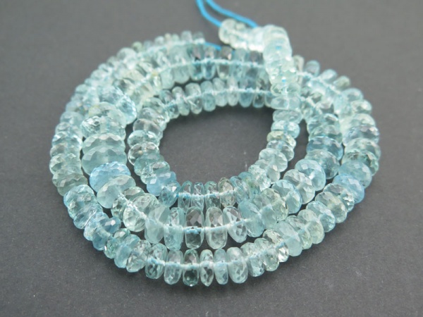 AA+ Aquamarine Micro-Faceted Tyre Beads 5.75-9.75mm ~ 16.5'' Strand