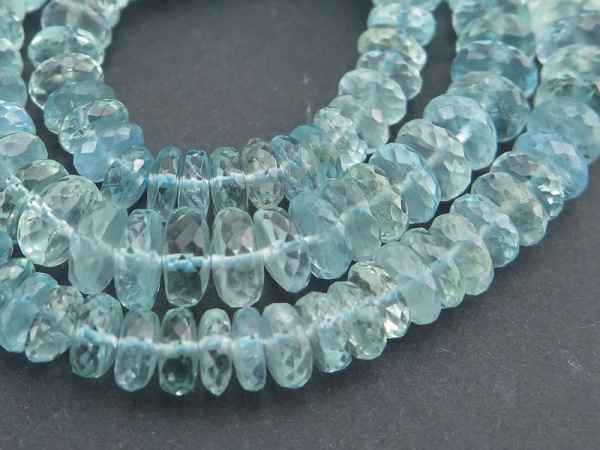 AA+ Aquamarine Micro-Faceted Tyre Beads 5.75-9.75mm ~ 16.5'' Strand