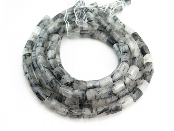Tourmalinated Quartz Faceted Cylinder Beads 14mm ~ 15.5'' Strand