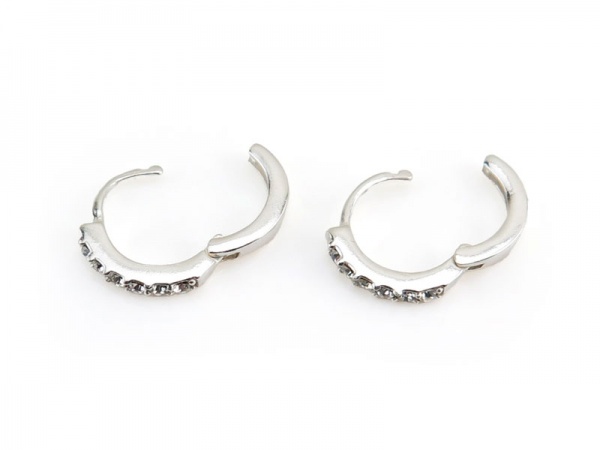Sterling Silver Pav Huggie Hoop Earrings ~ PAIR