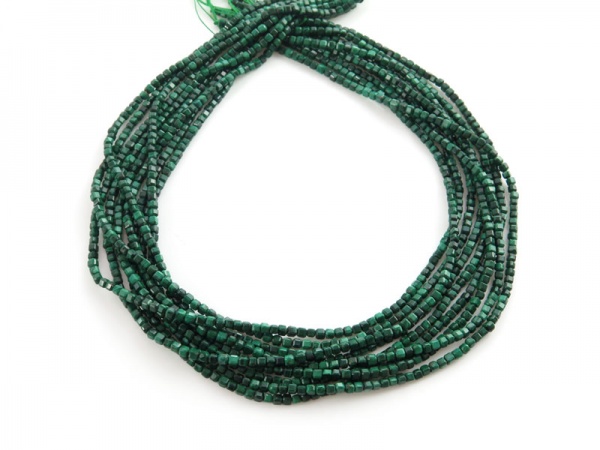 AA Malachite Faceted Cube Beads 2.5mm ~ 15.5'' Strand