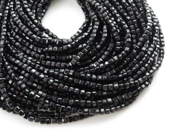 AAA Black Spinel Faceted Cube Beads 2.5mm ~ 15.5'' Strand