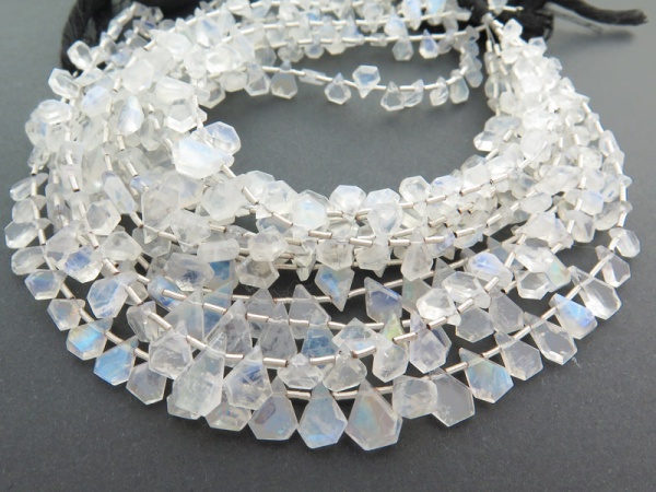 AA Rainbow Moonstone Faceted Fancy Cut Briolettes 6-8mm ~ 8'' Strand