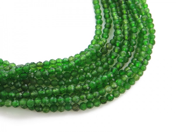 AA Chrome Diopside Micro-Faceted Round Beads 3mm ~ 15'' Strand