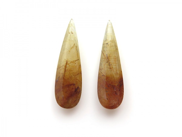 Fair Mined Copper Rutilated Quartz Long Drop Gemstone 29.75mm ~ PAIR