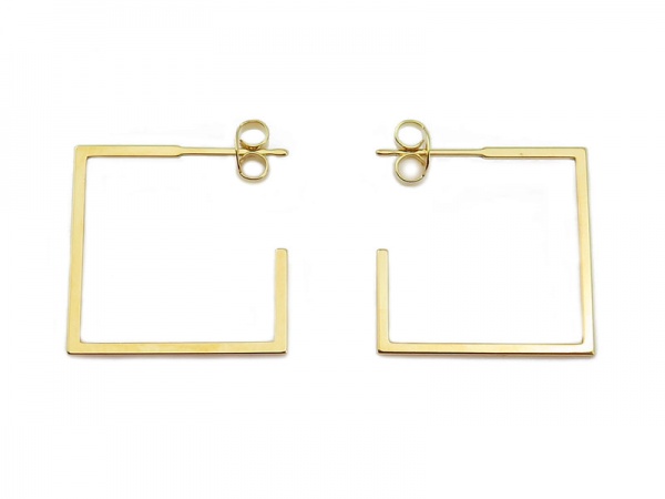 Gold Vermeil Square Stud Earrings 20mm ~ PAIR