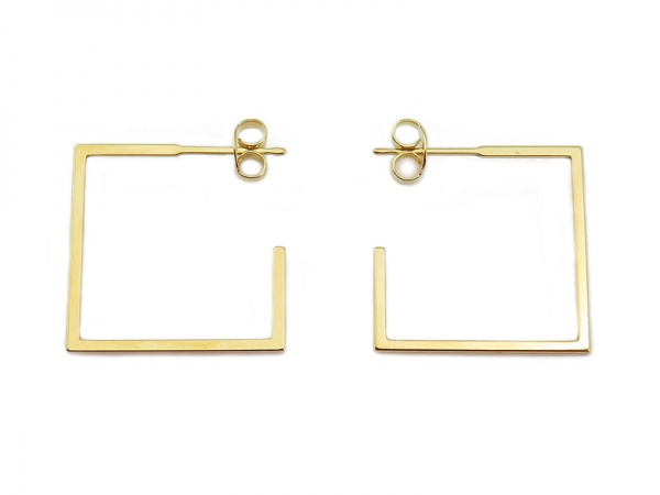 Gold Plated Silver Square Stud Earrings 20mm ~ PAIR