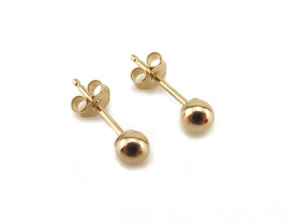 9K Gold Ball Ear Studs 3mm ~ PAIR