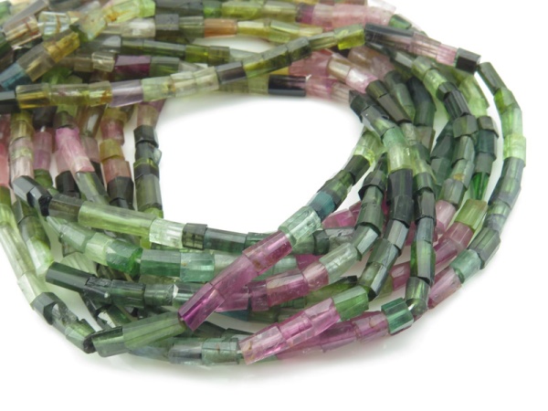 AA Multi-Tourmaline Faceted Pipe Beads 4-14mm ~ 13.5'' Strand