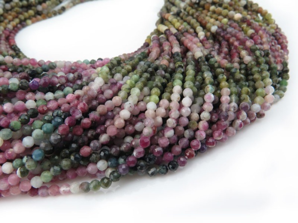Multi-Tourmaline Faceted Round Beads 3.25mm ~ 12.5'' Strand