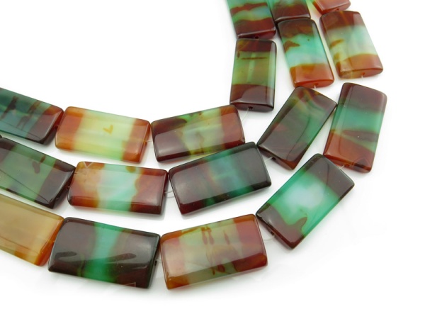 Green and Brown Banded Agate Smooth Rectangle Beads 40mm ~ 16'' Strand