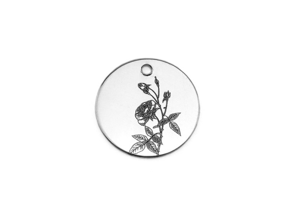 Sterling Silver Rose Birth Flower (June) Tag 11mm