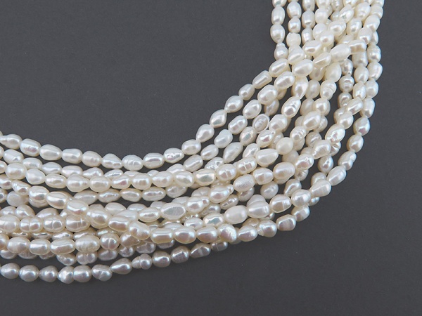Freshwater Pearl Ivory Baroque Rice Beads 3.75-4.25mm ~ 15.5