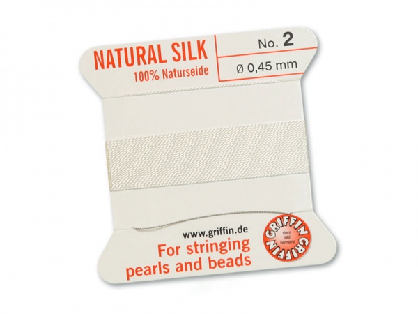 Griffin Silk Beading Thread & Needle ~ Size 2 ~ White