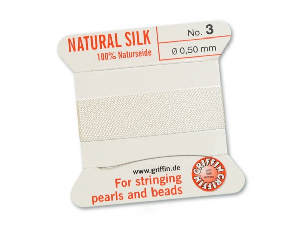 Griffin Silk Beading Thread & Needle ~ Size 3 ~ White