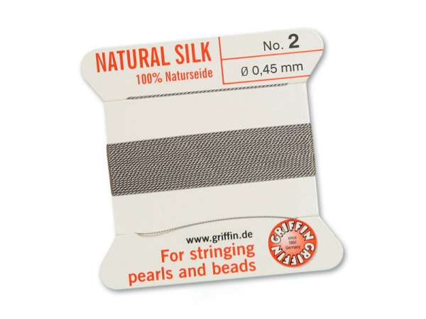 Griffin Silk Beading Thread & Needle ~ Size 2 ~ Grey