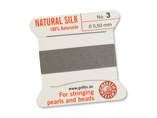 Griffin Silk Beading Thread & Needle ~ Size 3 ~ Grey