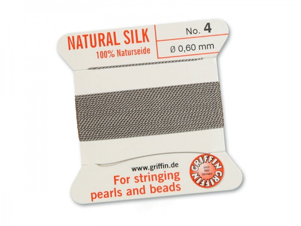 Griffin Silk Beading Thread & Needle ~ Size 4 ~ Grey