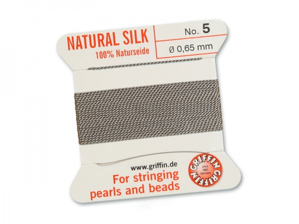 Griffin Silk Beading Thread & Needle ~ Size 5 ~ Grey