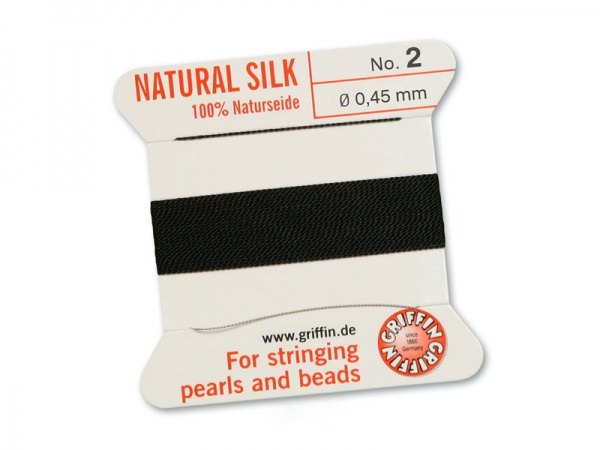 Griffin Silk Beading Thread & Needle ~ Size 2 ~ Black