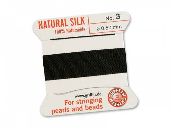 Griffin Silk Beading Thread & Needle ~ Size 3 ~ Black