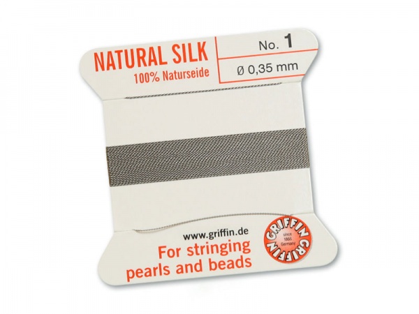 Griffin Silk Beading Thread & Needle ~ Size 1 ~ Grey