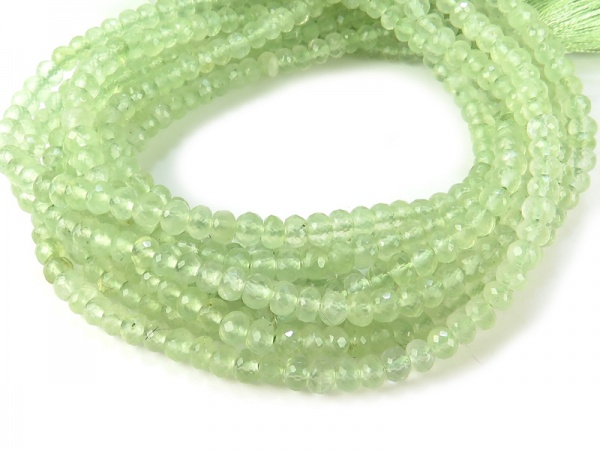AA+ Prehnite Micro-Faceted Rondelles 3-5mm ~ 8'' Strand