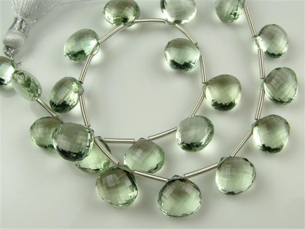 AAA Green Amethyst Micro-Faceted Heart Briolettes ~ Various Sizes