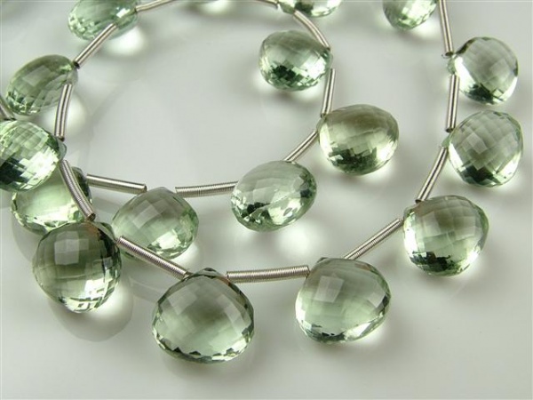 AAA Green Amethyst Micro-Faceted Heart Briolette ~ SINGLE ~ Various Sizes