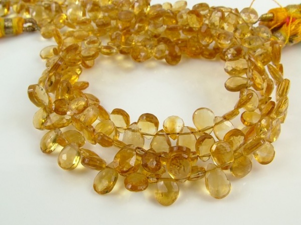 AA+ Citrine Faceted Pear Briolettes 4.5-5.5mm ~ 9'' Strand
