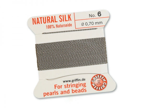 Griffin Silk Beading Thread & Needle ~ Size 6 ~ Grey