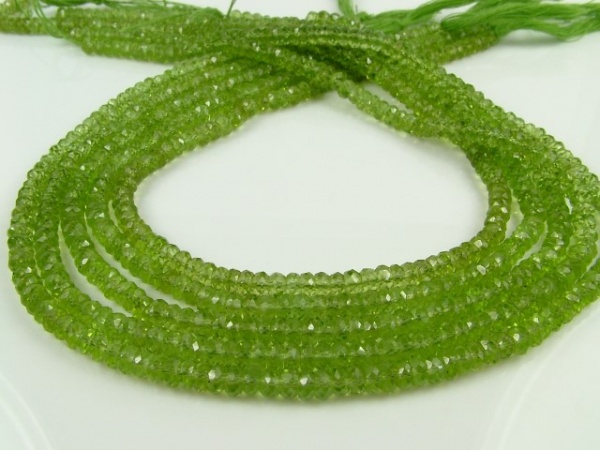 AA Peridot Micro-Faceted Rondelles 4-4.5mm ~ 13'' Strand