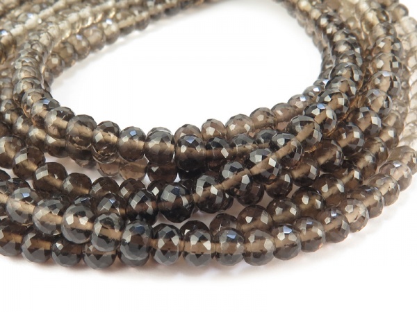 AAA Smoky Quartz Micro-Faceted Rondelles ~ 8'' Strand ~ Various Sizes