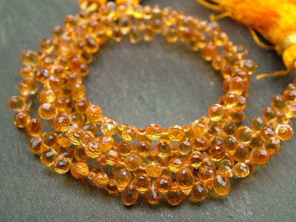 AAA Citrine Micro-Faceted Teardrop Briolettes 5.5-6mm ~ 9'' Strand