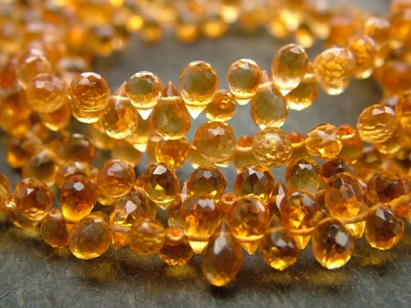 AAA Citrine Micro-Faceted Teardrop Briolettes 6mm ~ 8'' Strand
