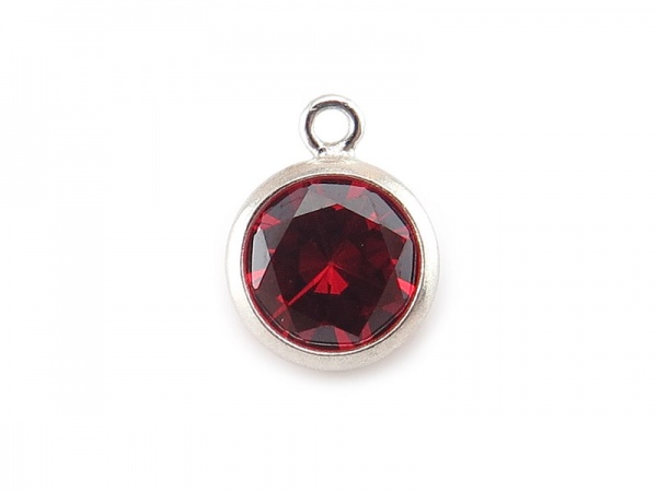 Cubic Zirconia Sterling Silver Charm ~ Red ~ 8.5mm