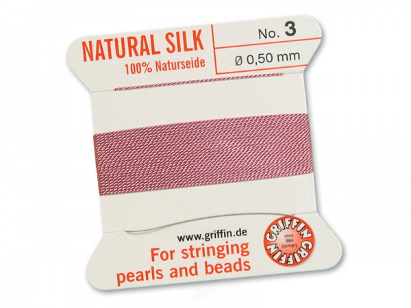 Griffin Silk Beading Thread & Needle ~ Size 3 ~ Dark Pink