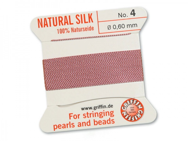 Griffin Silk Beading Thread & Needle ~ Size 4 ~ Dark Pink