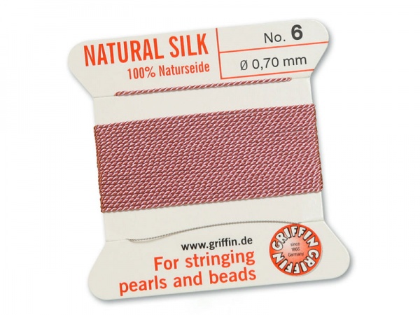 Griffin Silk Beading Thread & Needle ~ Size 6 ~ Dark Pink