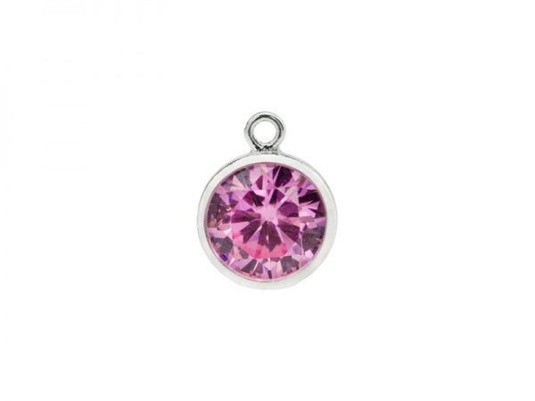 Cubic Zirconia Sterling Silver Charm ~ Pink ~ 8.5mm