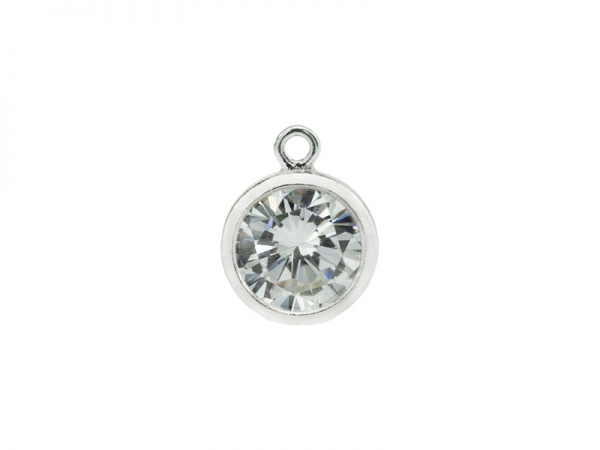 Cubic Zirconia Sterling Silver Charm ~ Brilliant White ~ 8.5mm