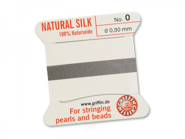 Griffin Silk Beading Thread & Needle ~ Size 0 ~ Grey